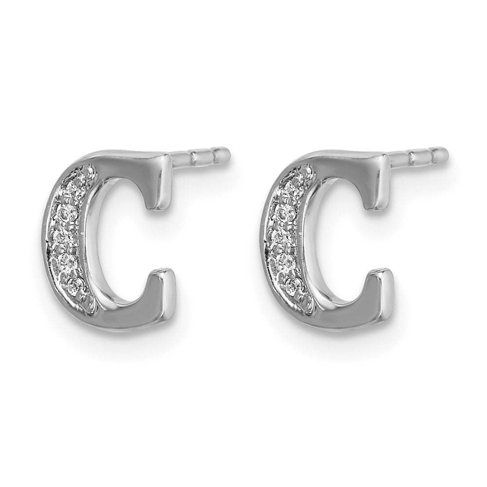 14k White Gold Diamond Initial C Earrings