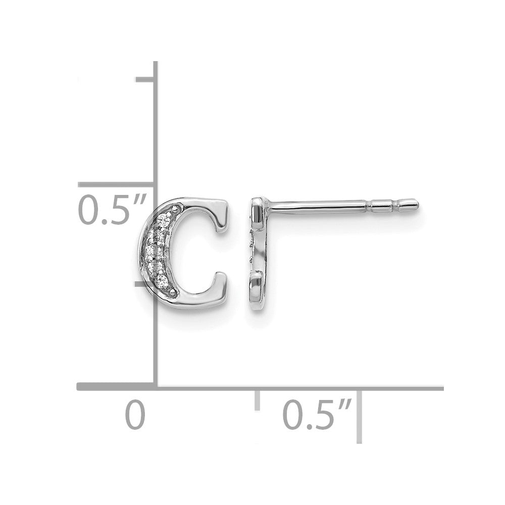 14k White Gold Diamond Initial C Earrings