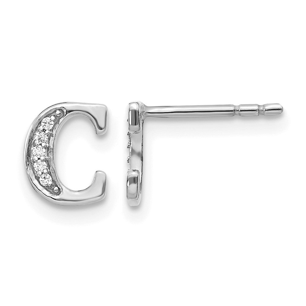 14k White Gold Diamond Initial C Earrings