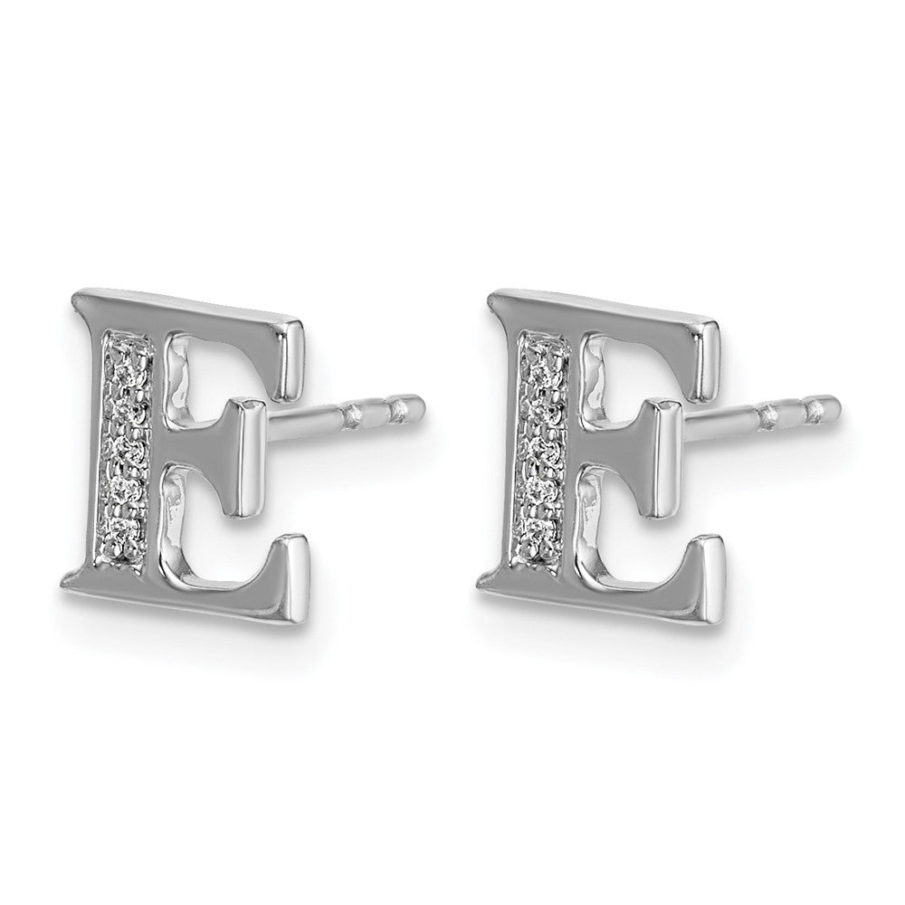 14k White Gold Diamond Initial E Earrings