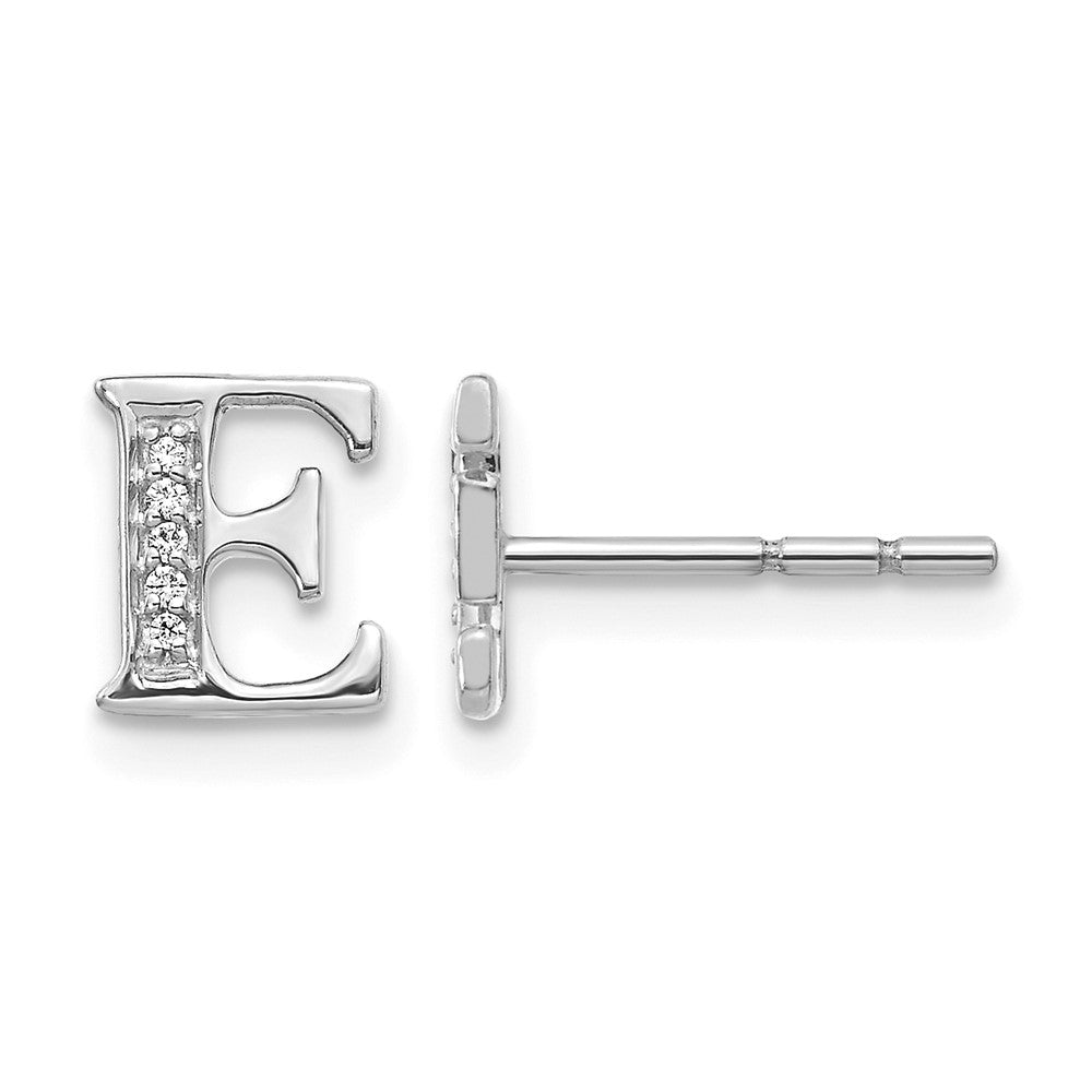 14k White Gold Diamond Initial E Earrings