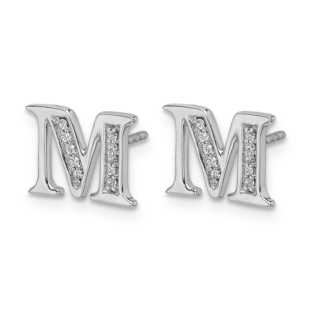 14k White Gold Diamond Initial M Earrings