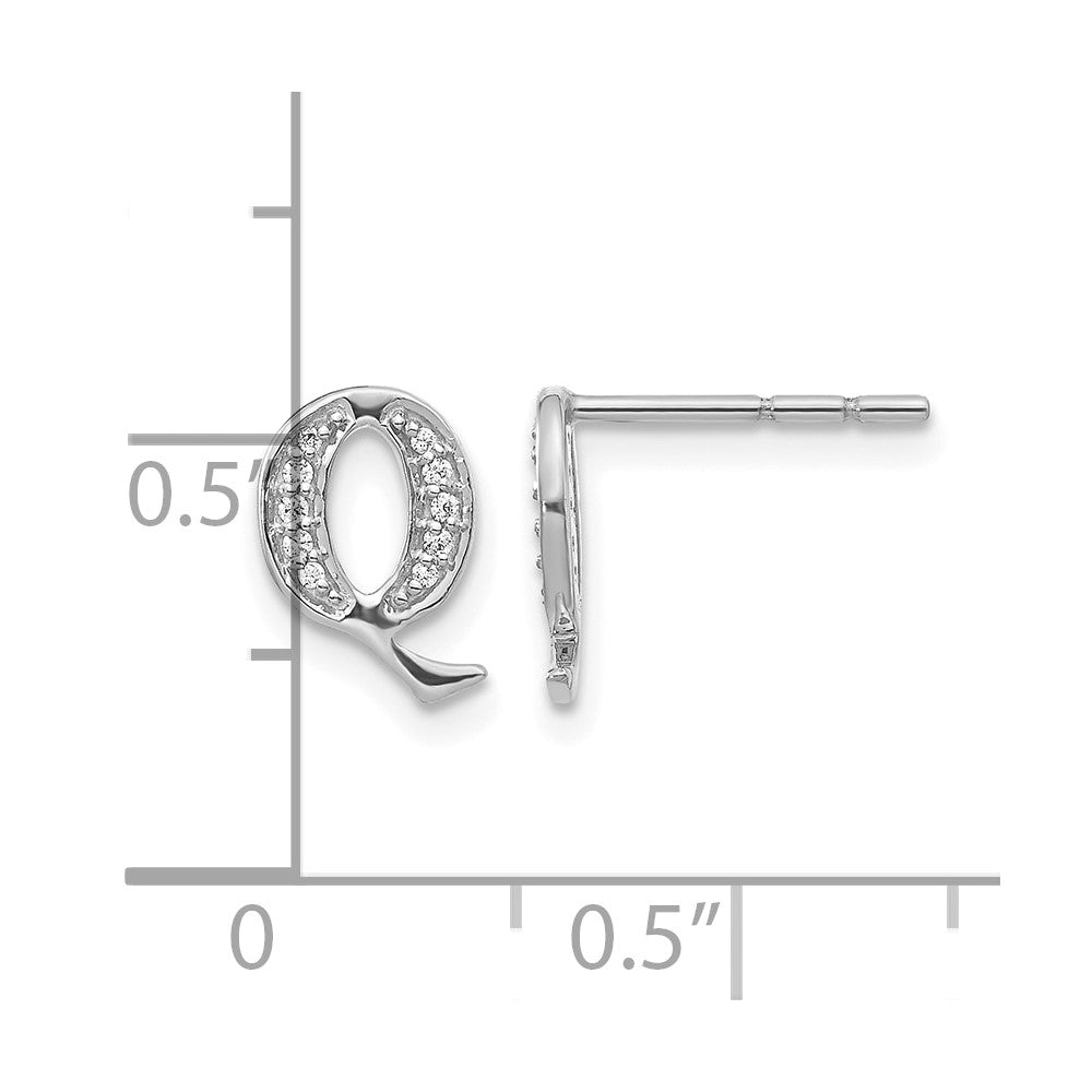 14k White Gold Diamond Initial Q Earrings
