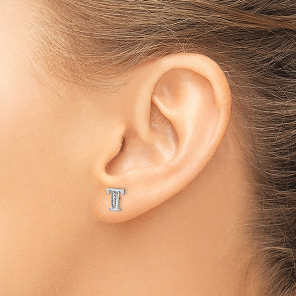 14k White Gold Diamond Initial T Earrings