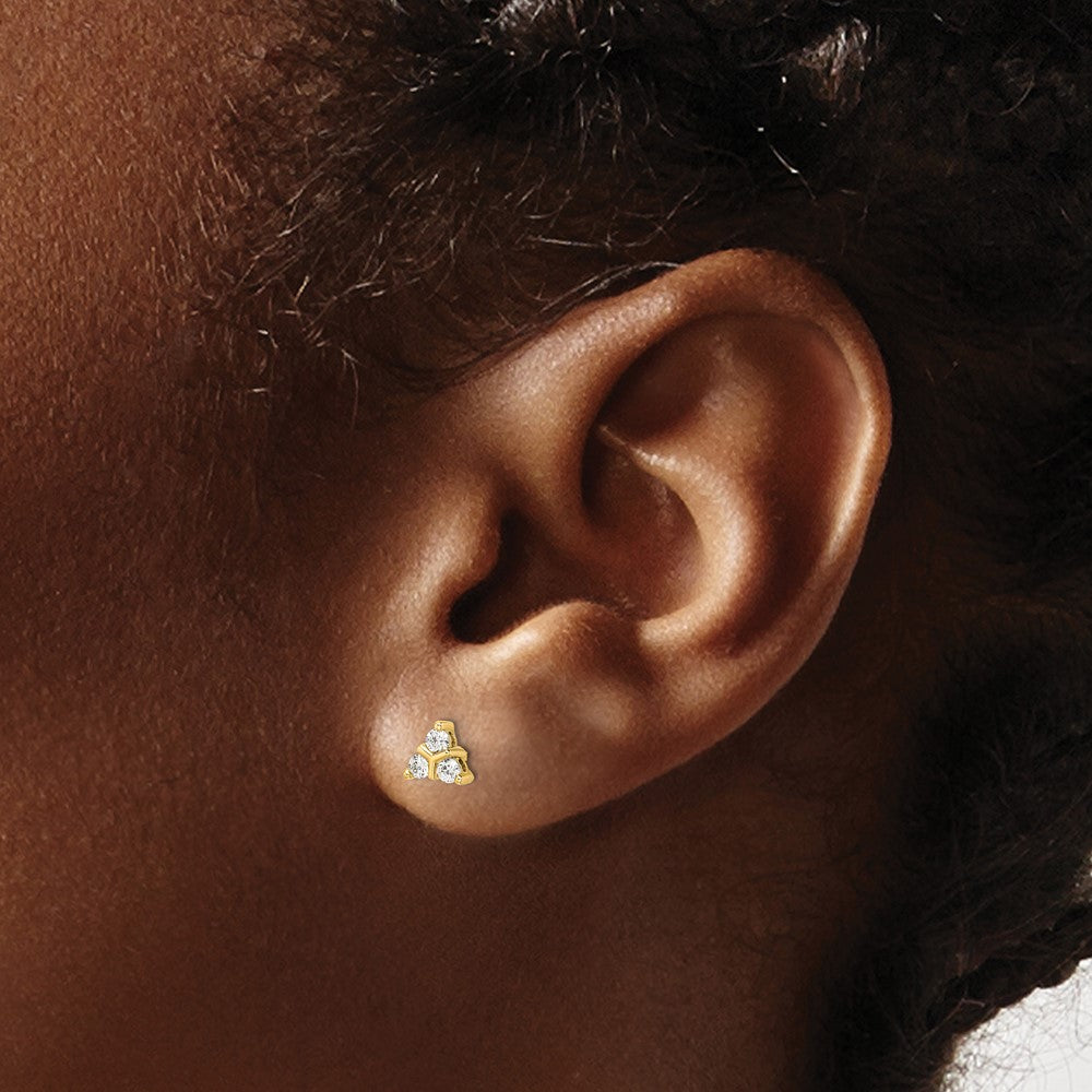 14k 3-stone Diamond Triangle Earrings