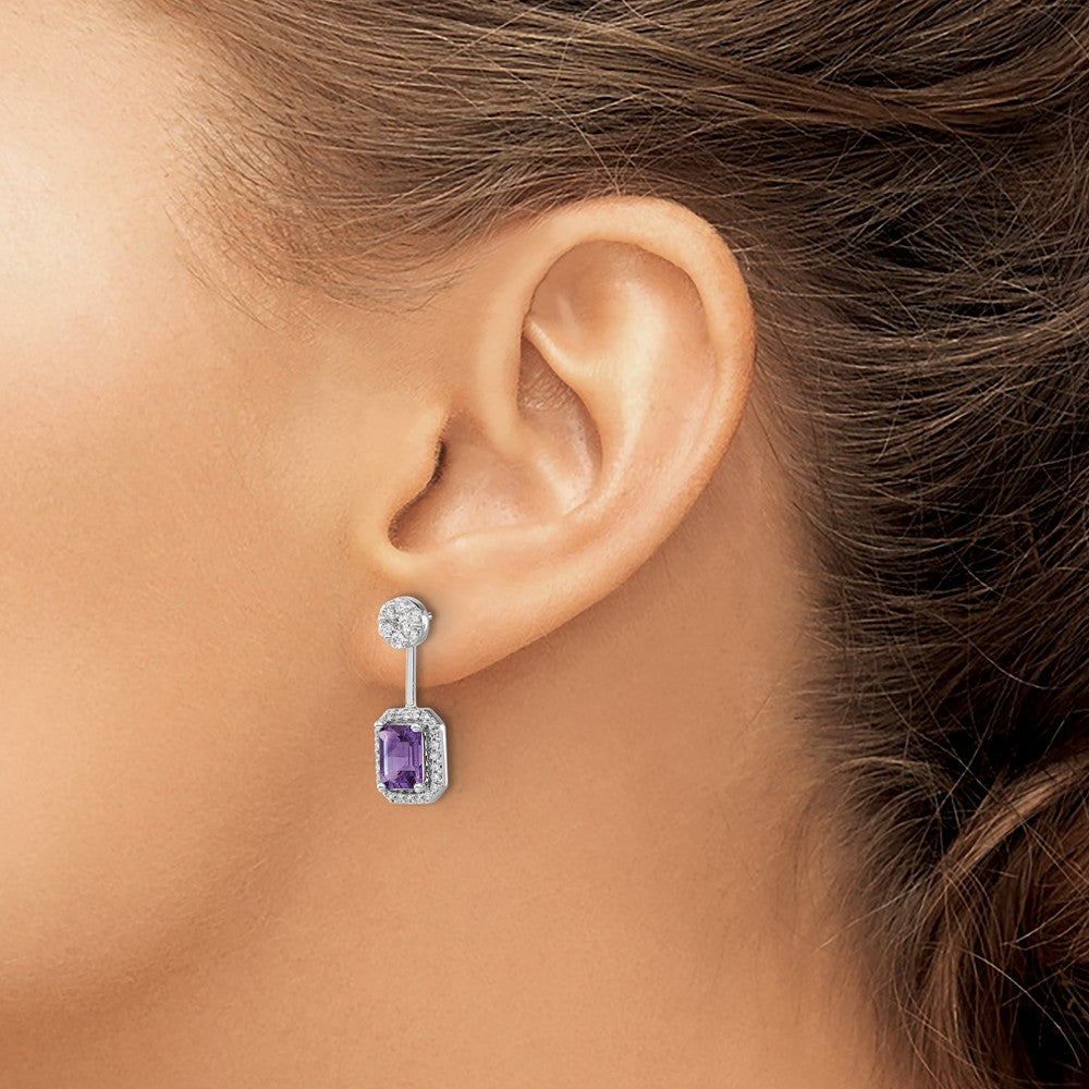 14k White Gold Diamond/Amethyst Front/Back Earrings