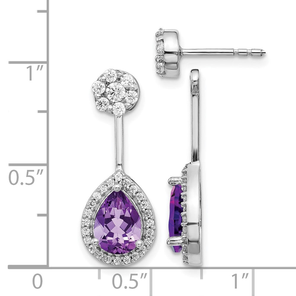 14k White Gold Diamond/Pear Amethyst Front/Back Earrings