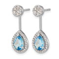 14k White Gold Diamond/Pear Blue Topaz Front/Back Earrings
