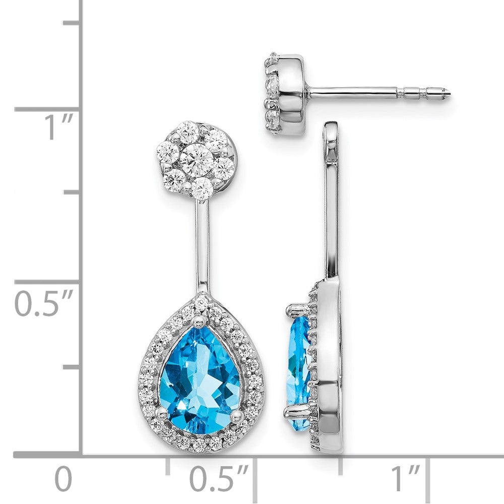 14k White Gold Diamond/Pear Blue Topaz Front/Back Earrings