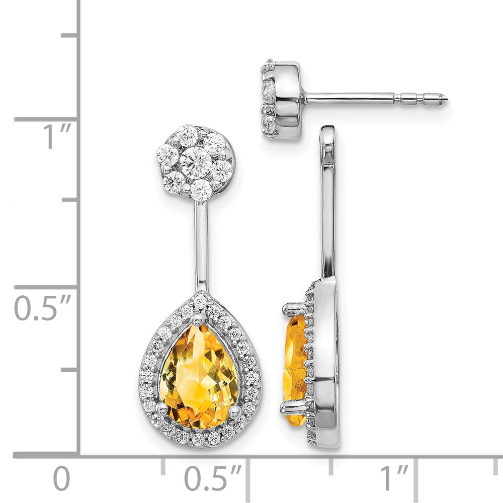 14k White Gold Diamond/Pear Citrine Front/Back Earrings