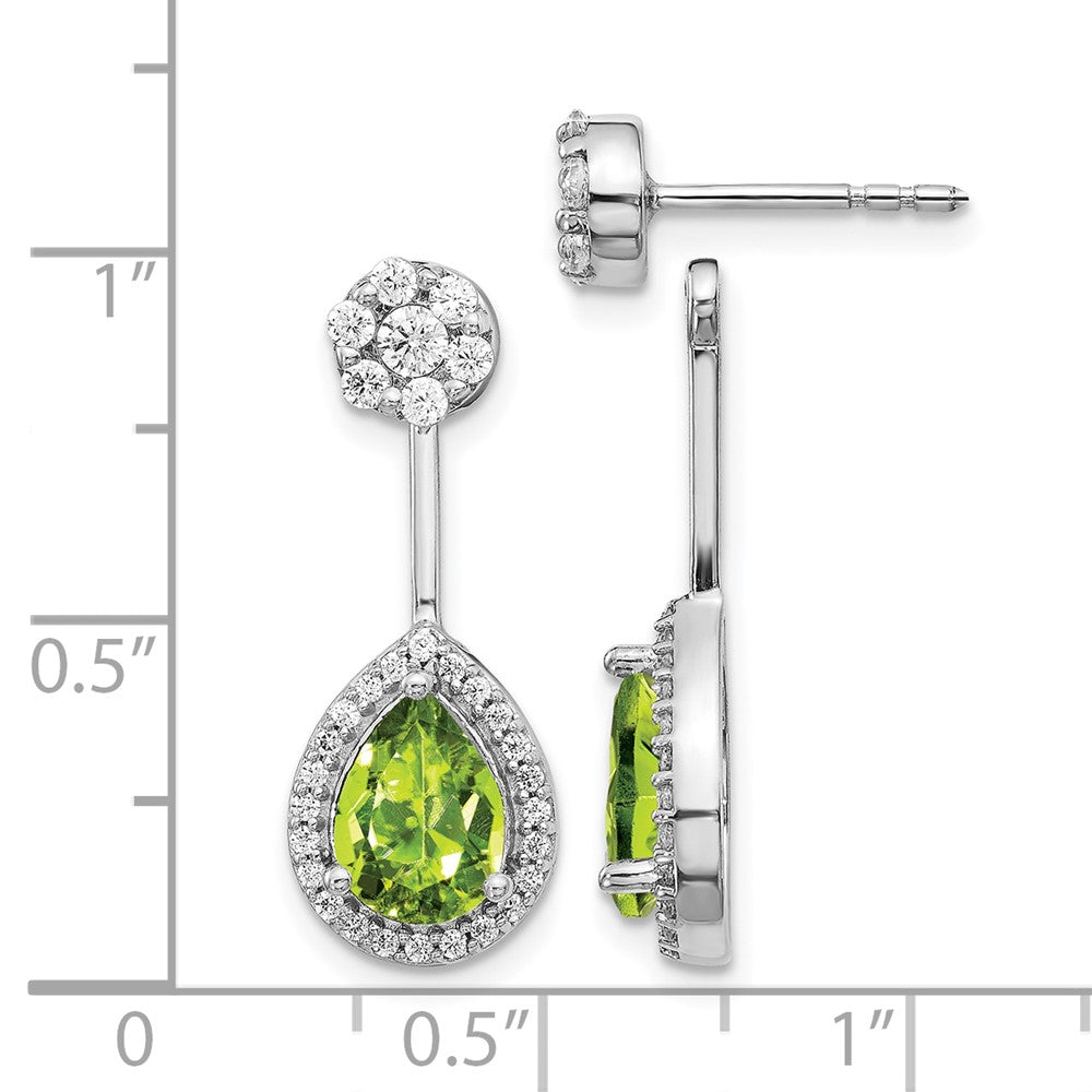 14k White Gold Diamond/Pear Peridot Front/Back Earrings