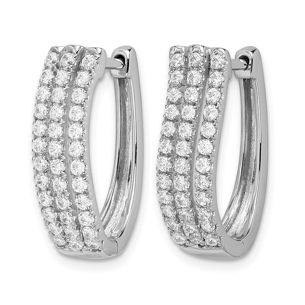 14k White Gold 3-row Diamond Hinged Hoop Earrings