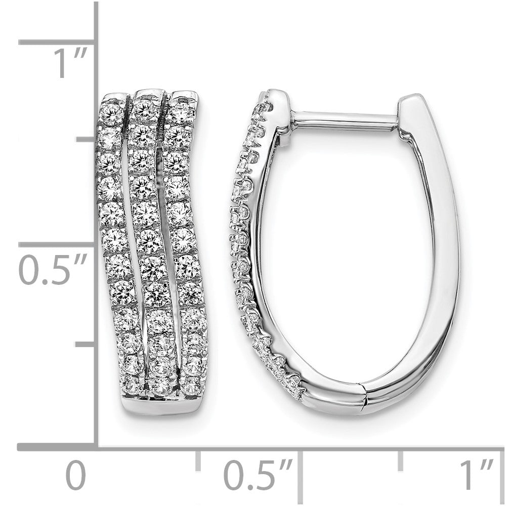 14k White Gold 3-row Diamond Hinged Hoop Earrings