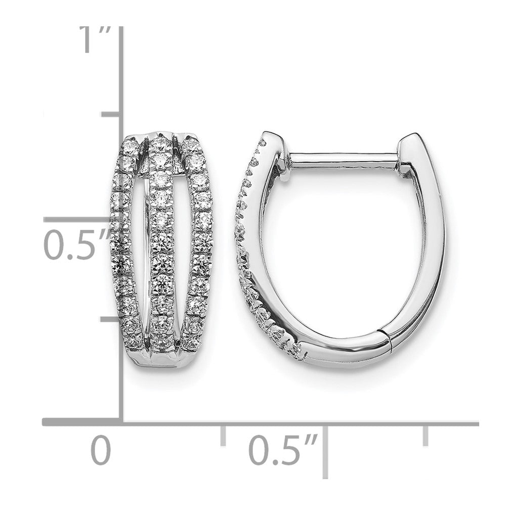 14k White Gold 3-row Diamond Hinged Hoop Earrings
