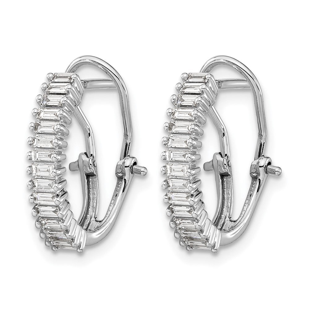 14k White Gold Baguette Diamond Omega Back Hoop Earrings