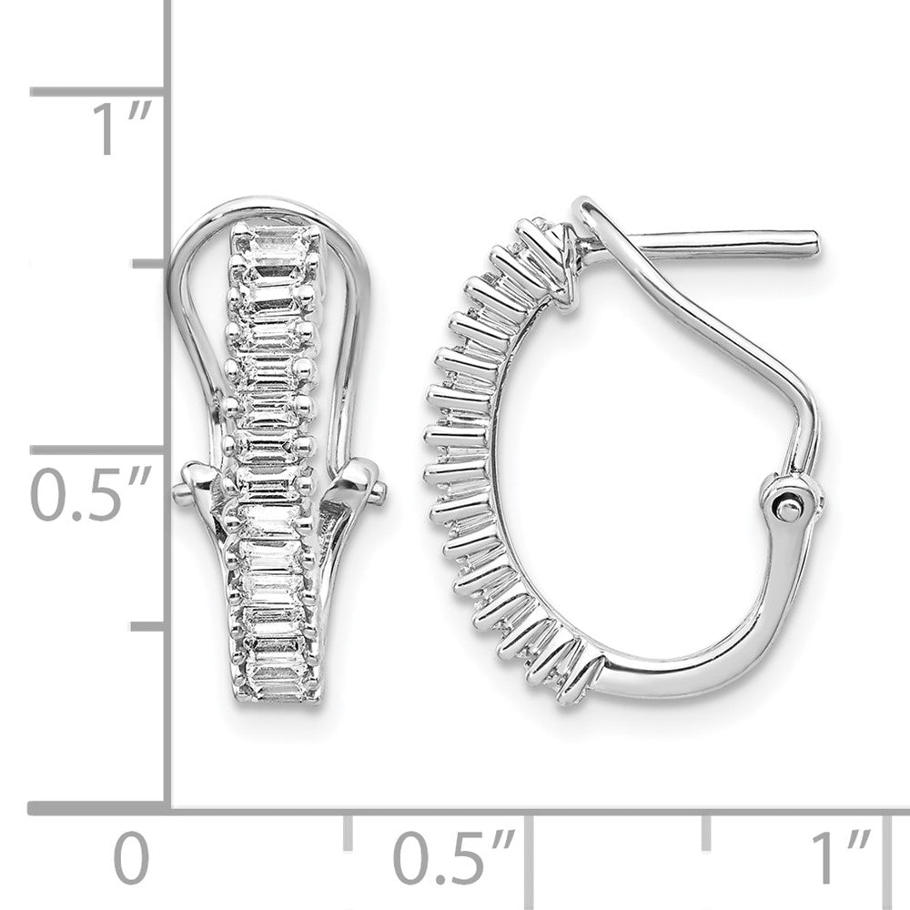 14k White Gold Baguette Diamond Omega Back Hoop Earrings