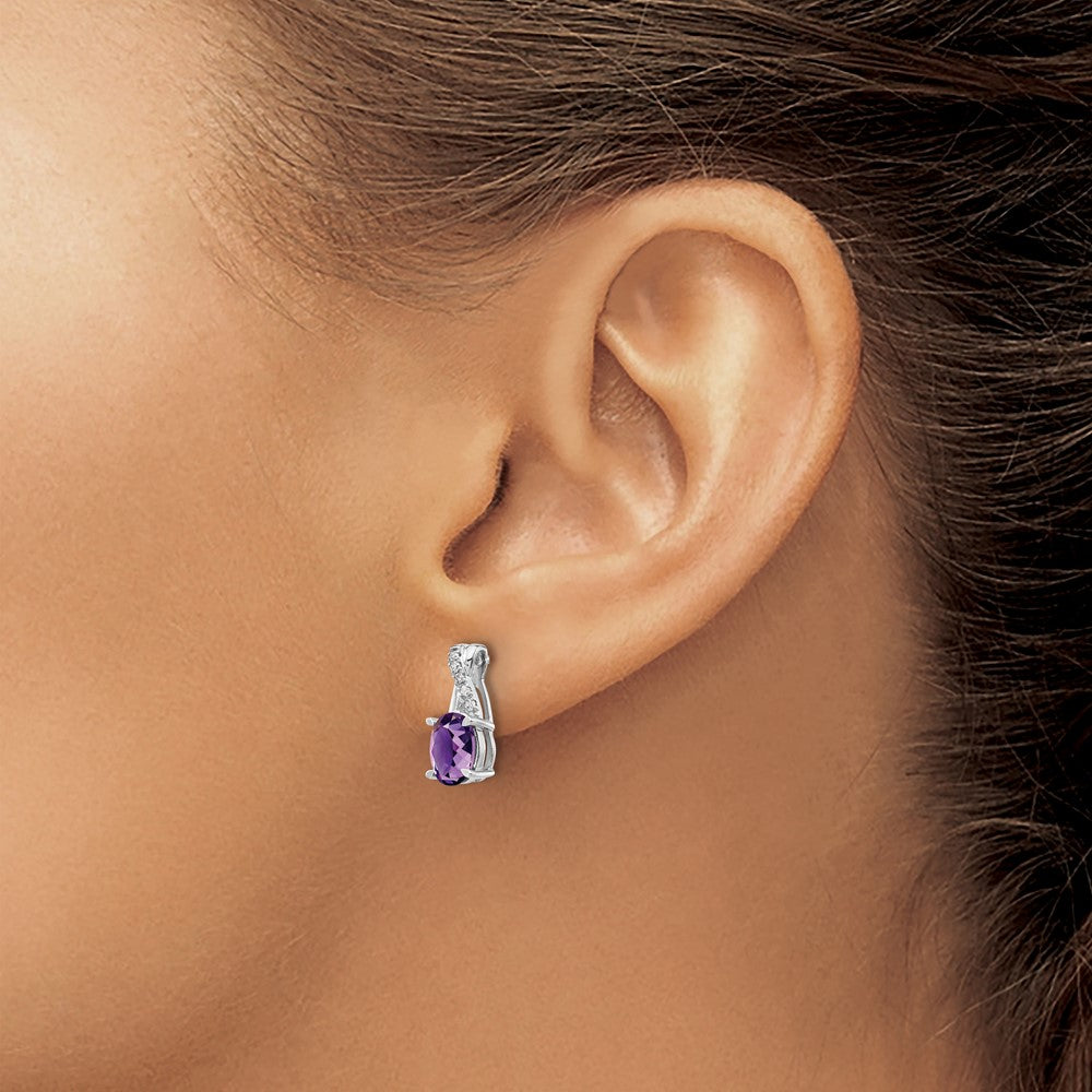 14k White Gold Amethyst and Diamond Earrings