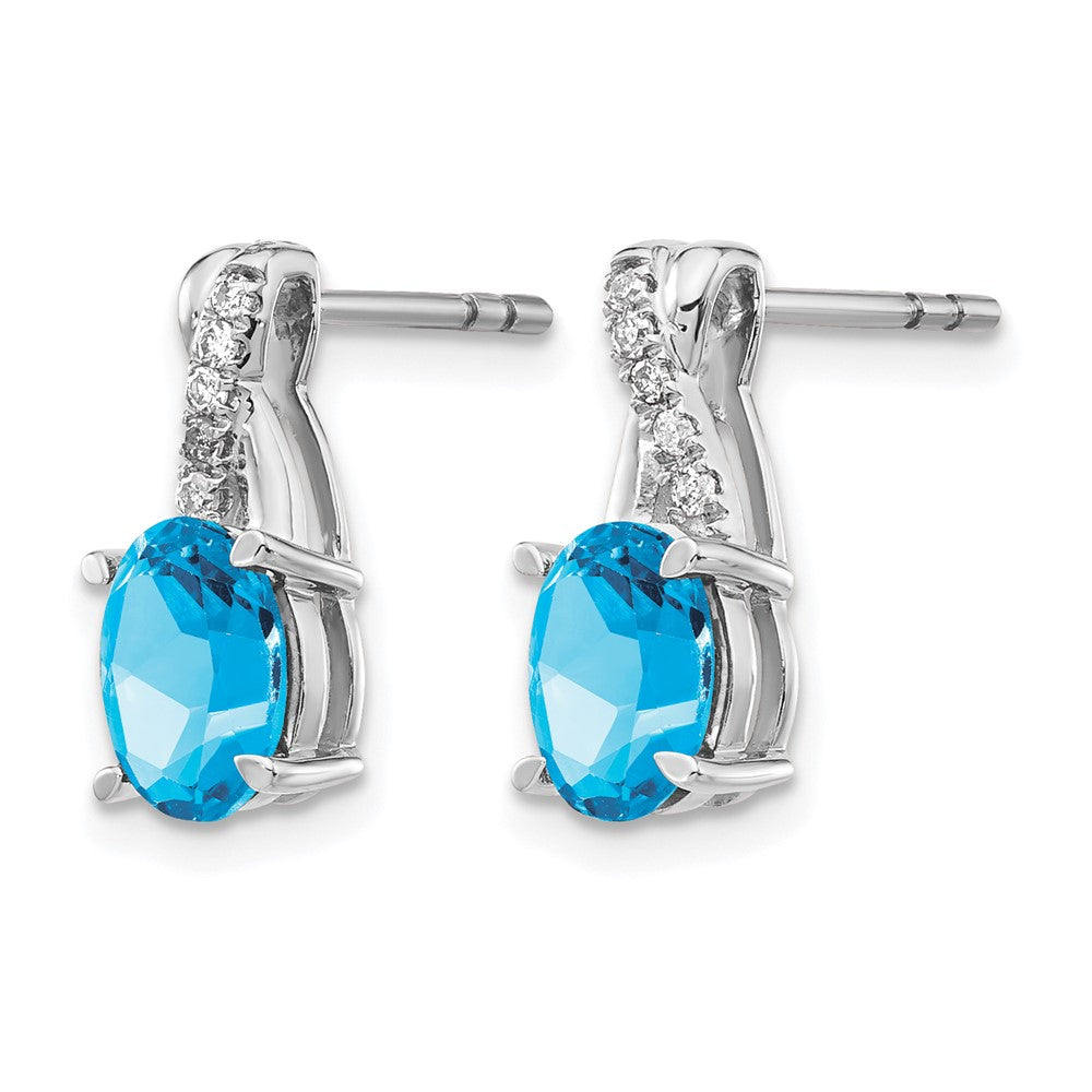 14k White Gold Blue Topaz and Diamond Earrings
