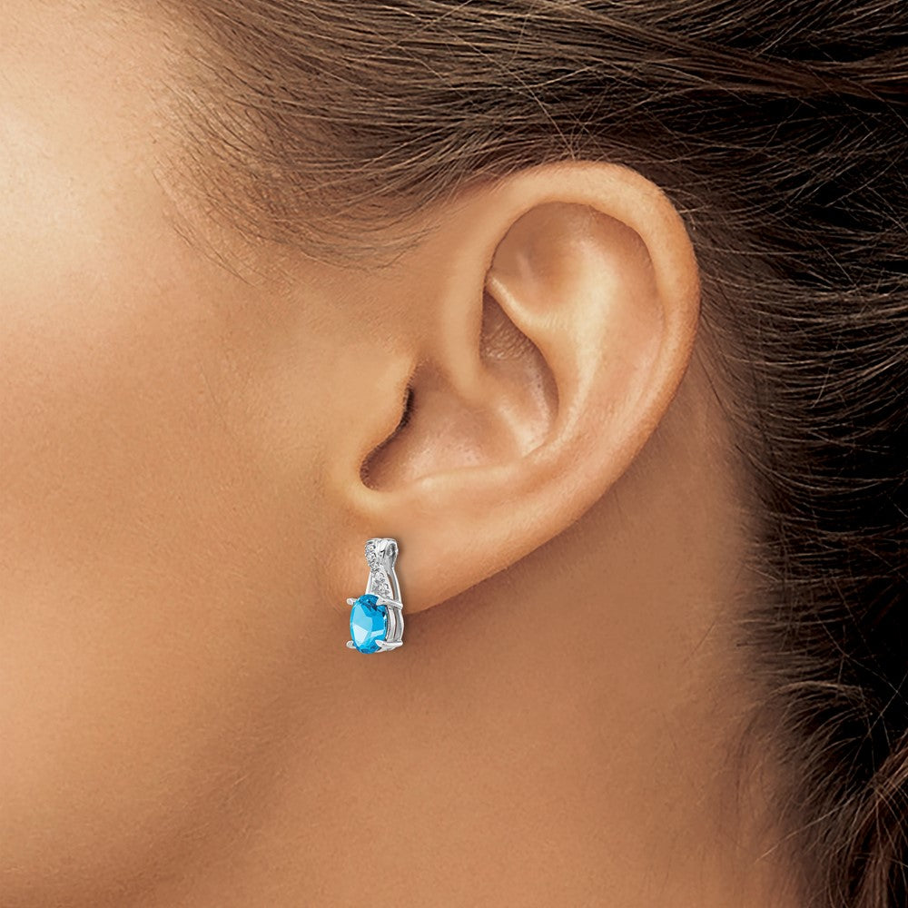 14k White Gold Blue Topaz and Diamond Earrings