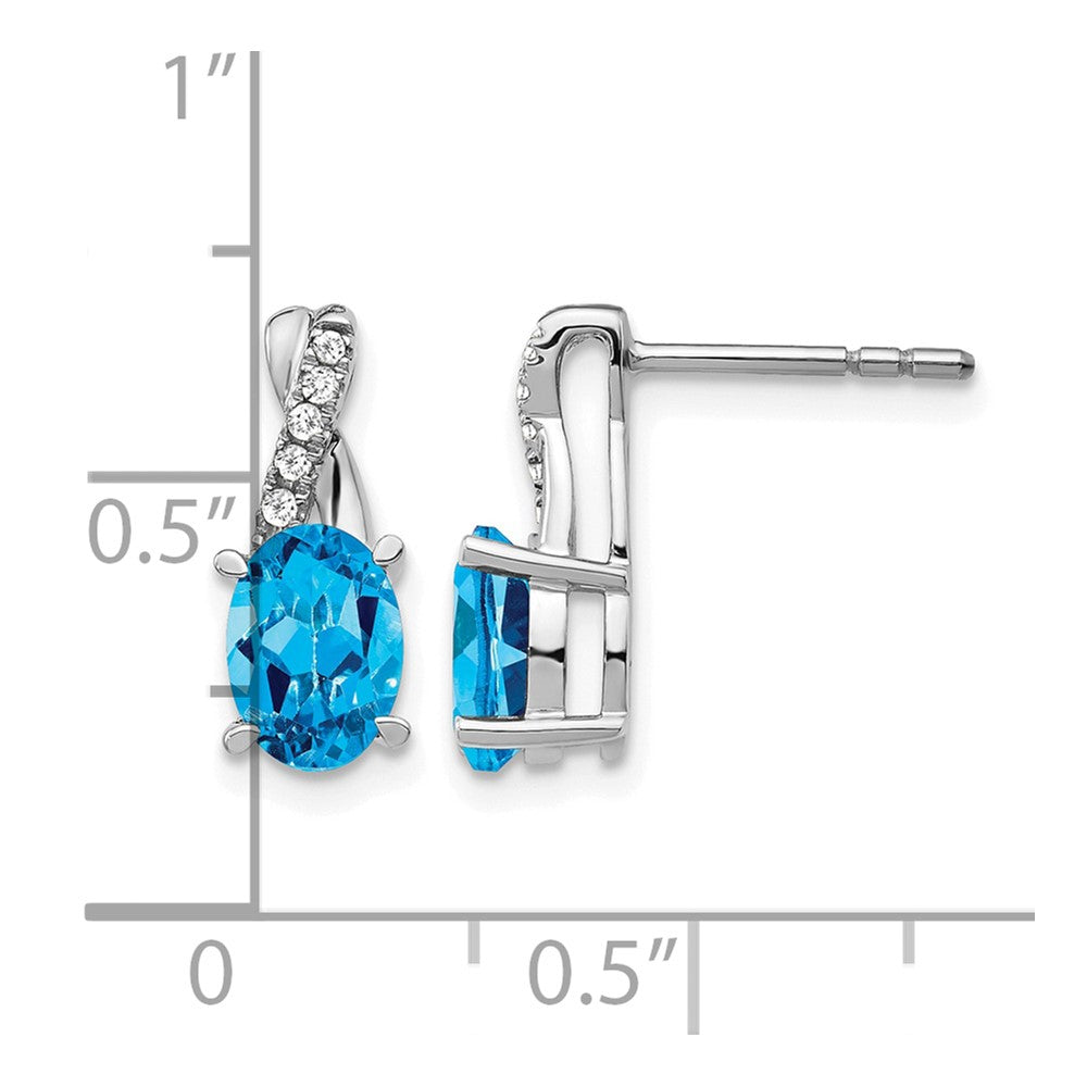 14k White Gold Blue Topaz and Diamond Earrings