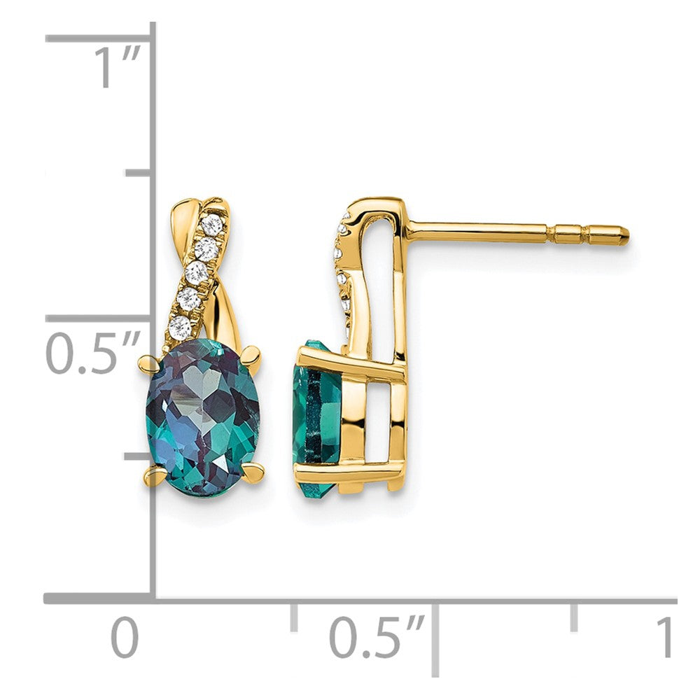 14K Created Alexandrite and Diamond Earrings