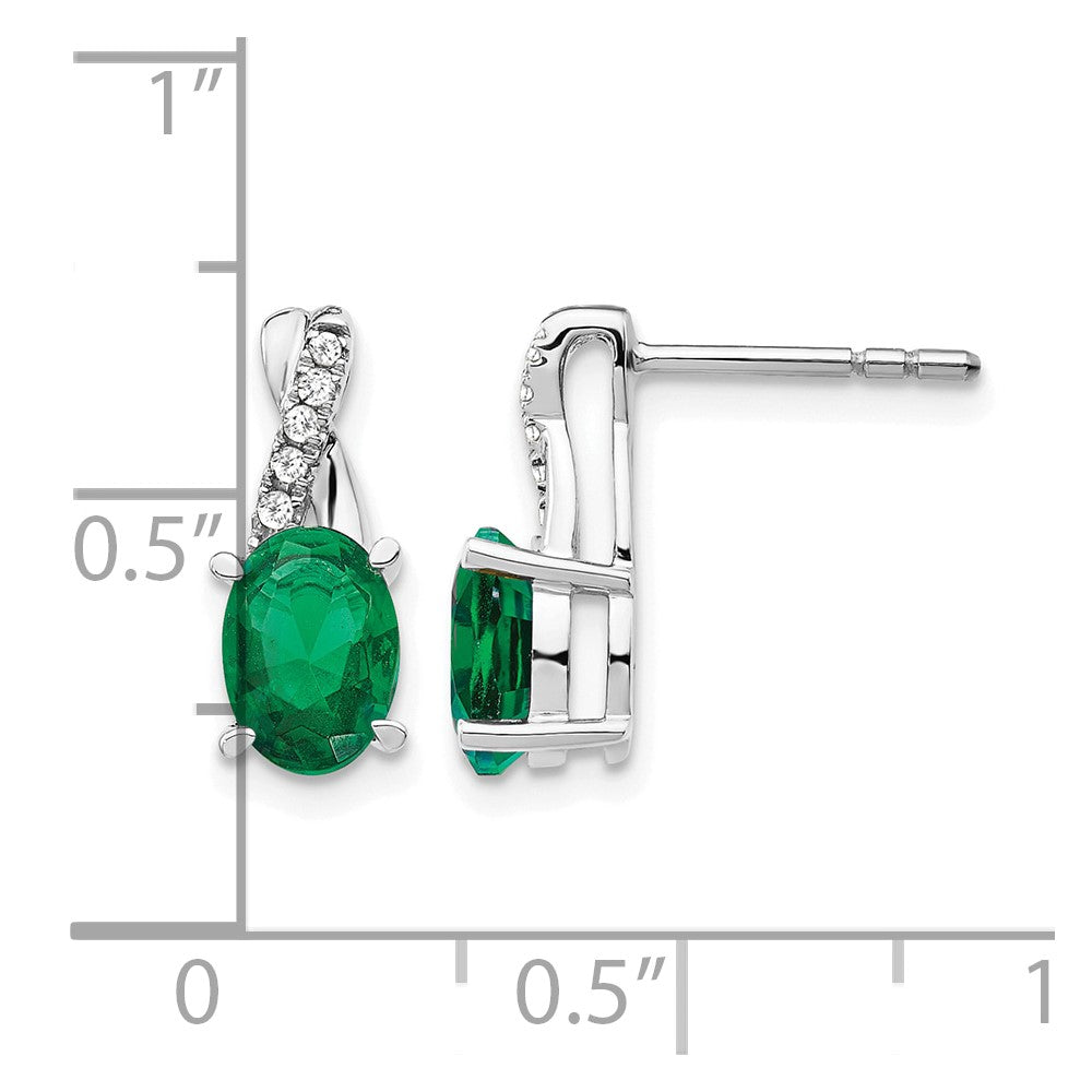 14K White Gold Created Emerald and Diamond Earrings
