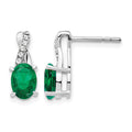 14K White Gold Created Emerald and Diamond Earrings