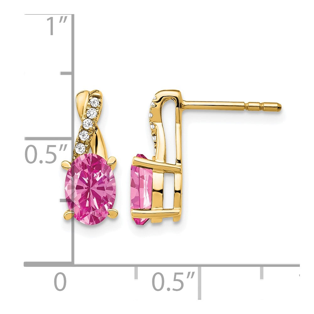 10k Created Pink Sapphire and Diamond Earrings