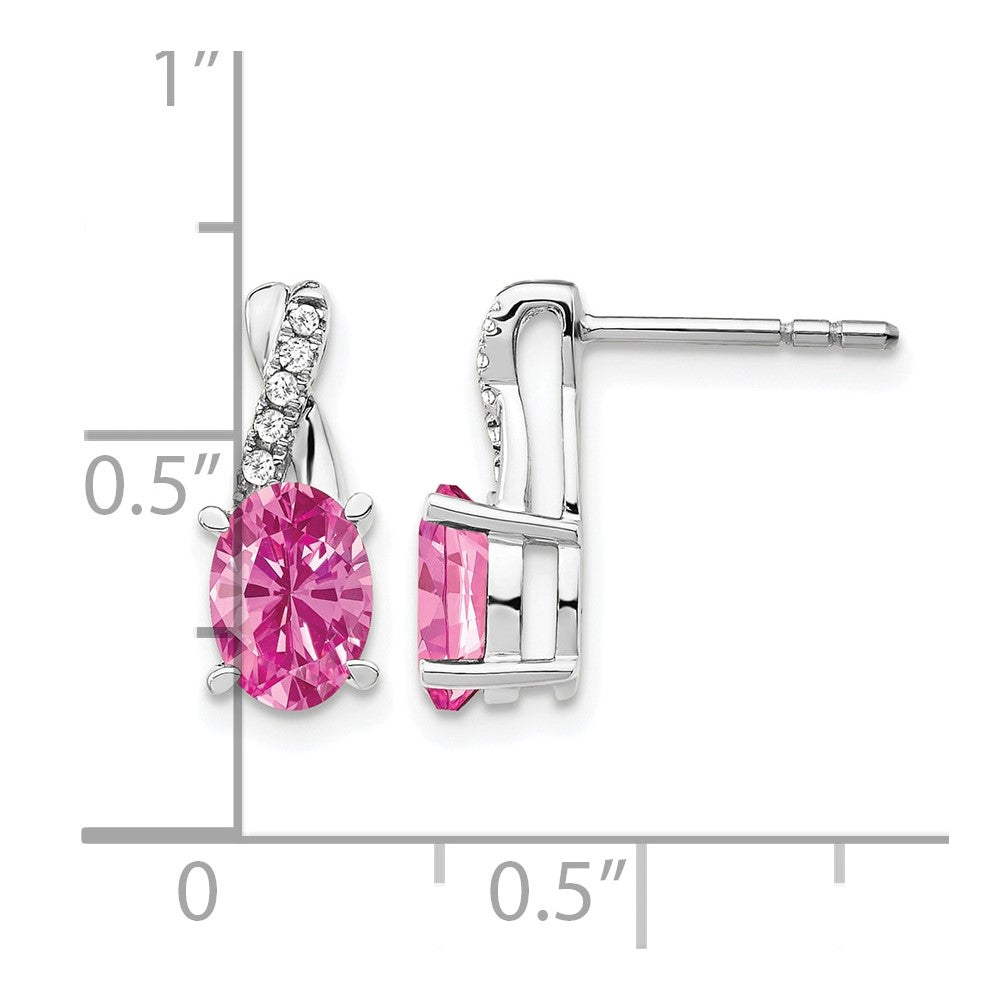 14K White Gold Created Pink Sapphire and Diamond Earrings