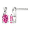 14K White Gold Created Pink Sapphire and Diamond Earrings
