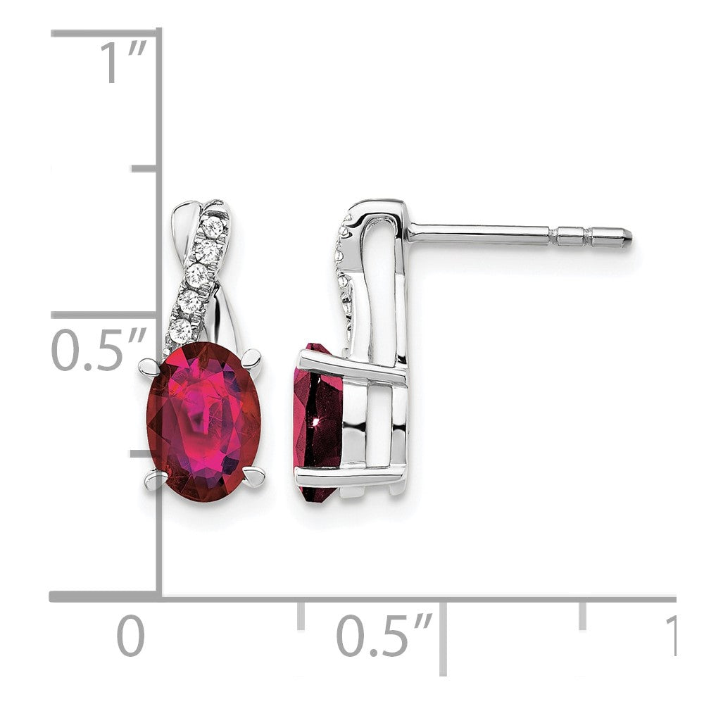 14K White Gold Created Ruby and Diamond Earrings