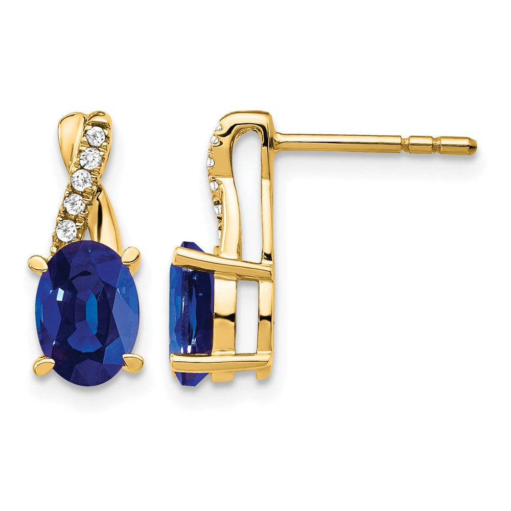 10k Created Sapphire and Diamond Earrings