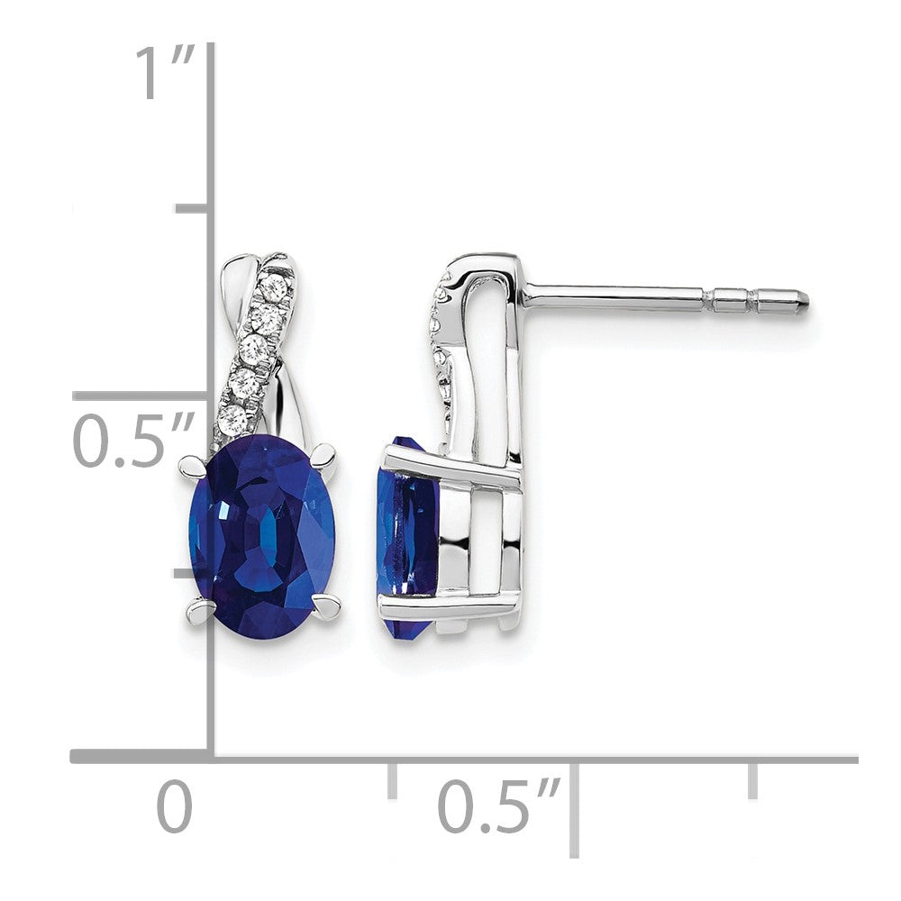 14K White Gold Created Sapphire and Diamond Earrings