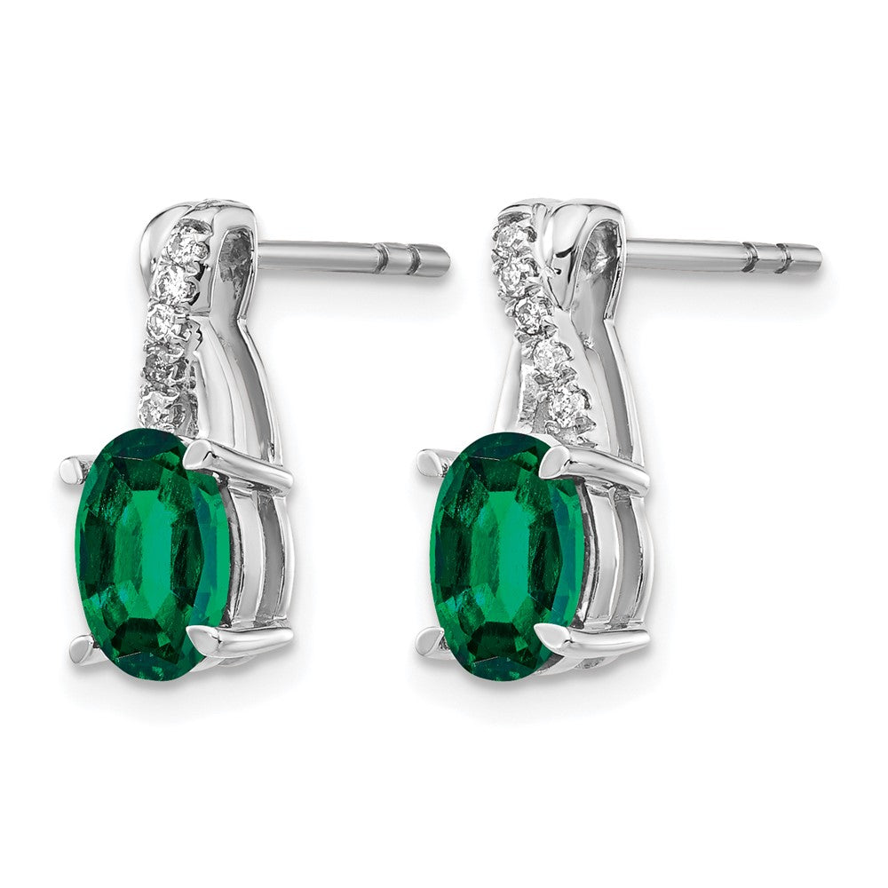 14k White Gold Created Emerald and Diamond Earrings