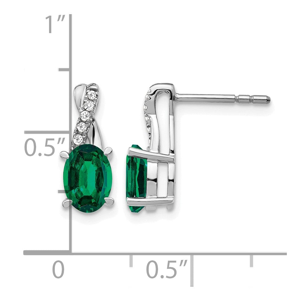 14k White Gold Created Emerald and Diamond Earrings
