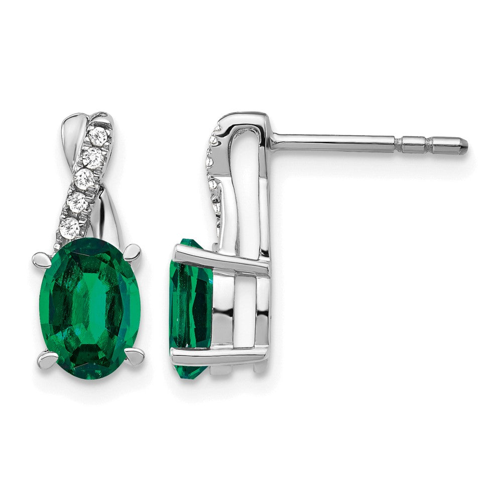 14k White Gold Created Emerald and Diamond Earrings