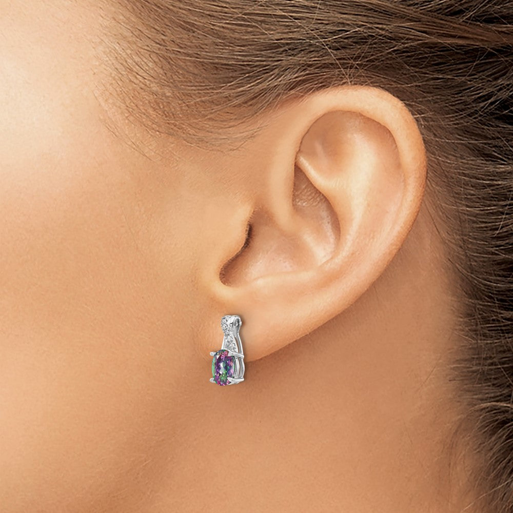 14k White Gold Mystic Fire Topaz and Diamond Earrings