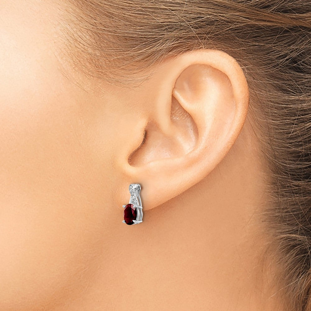14k White Gold Garnet and Diamond Earrings