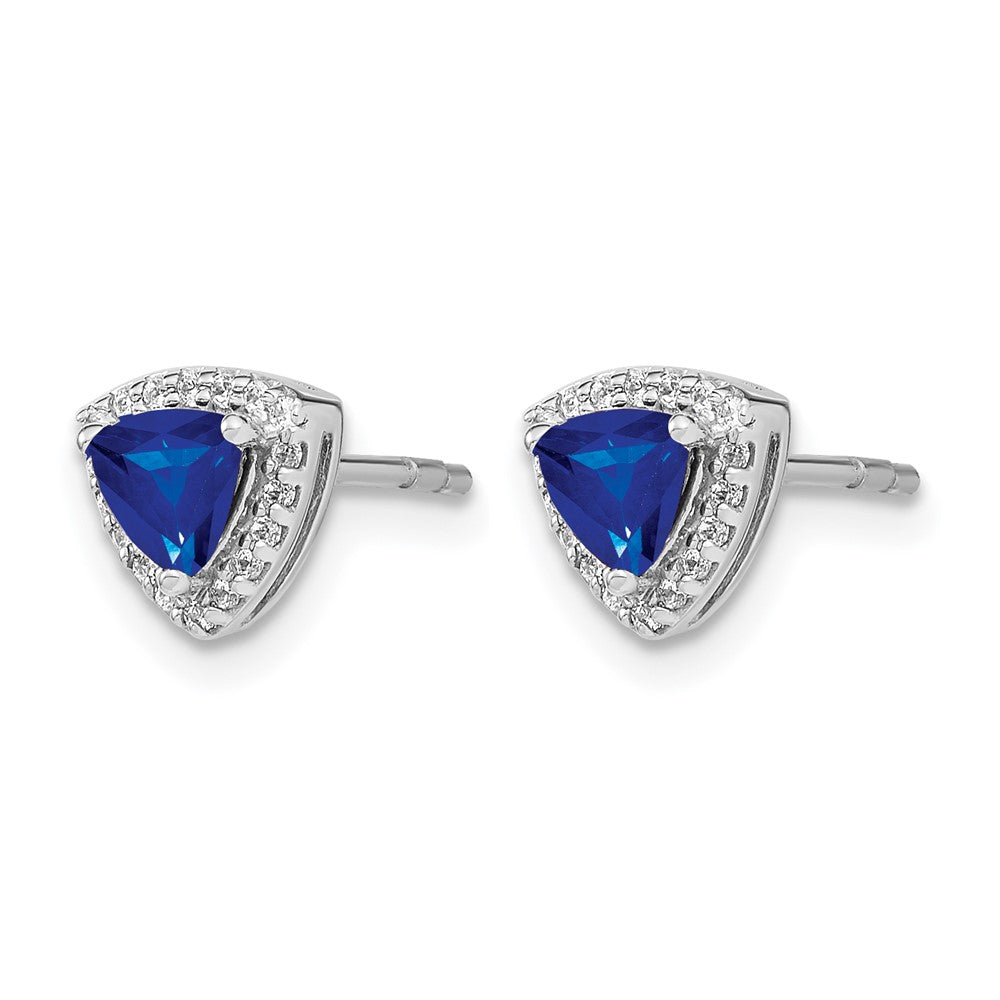 14k White Gold Trillion Sapphire and Diamond Halo Earrings