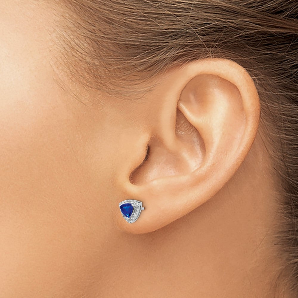 14k White Gold Trillion Sapphire and Diamond Halo Earrings