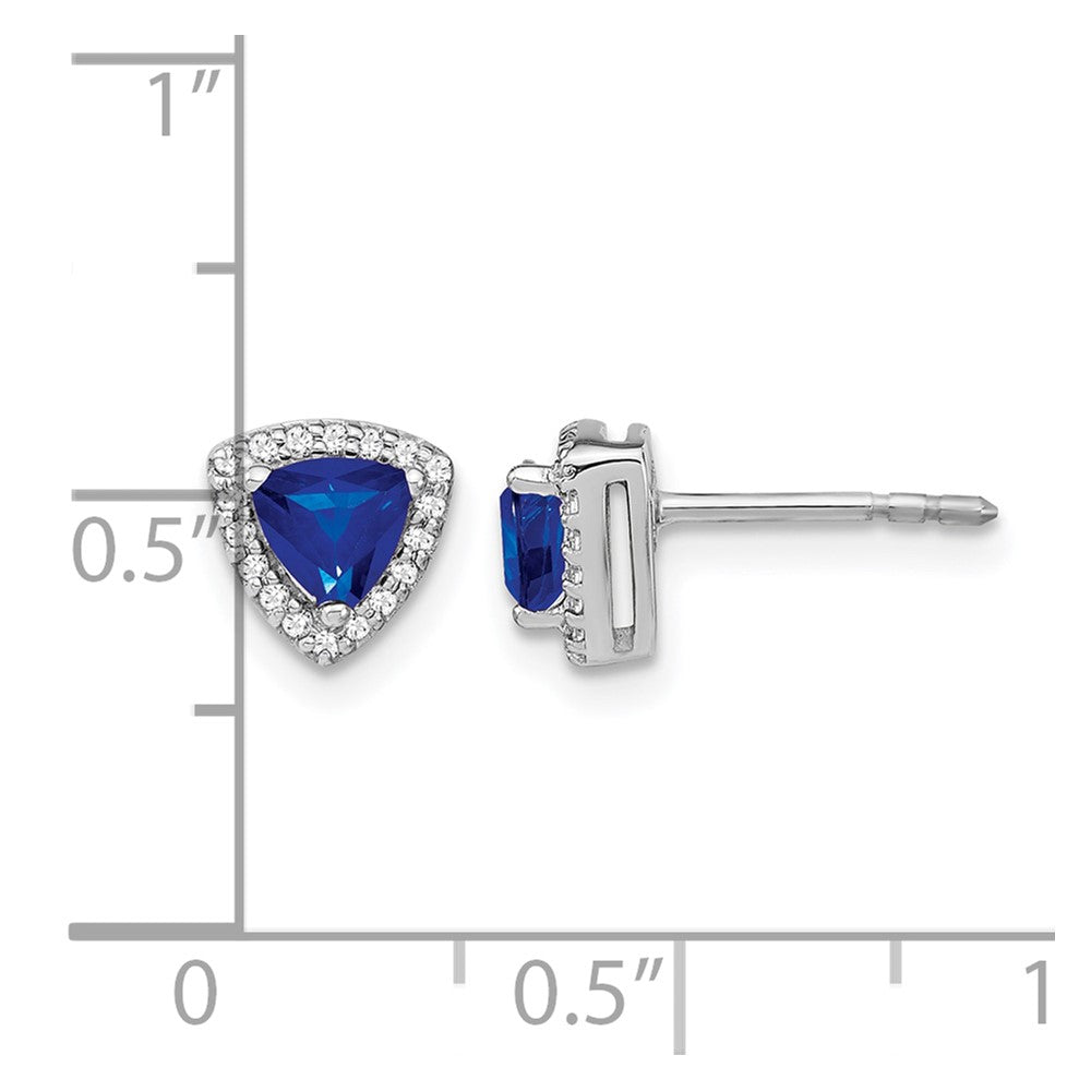 14k White Gold Trillion Sapphire and Diamond Halo Earrings