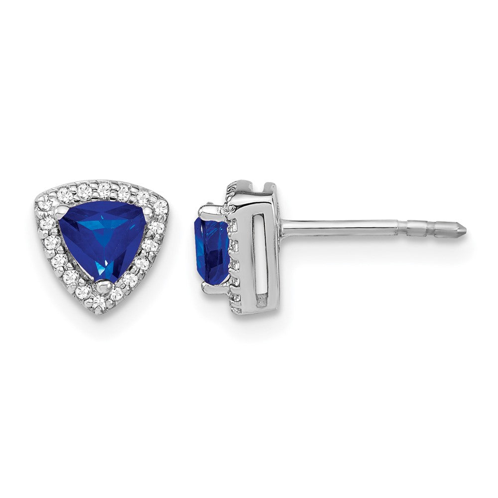 14k White Gold Trillion Sapphire and Diamond Halo Earrings