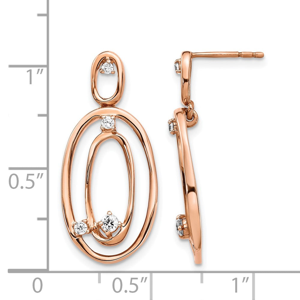 14k Rose Gold Diamond Oval Dangle Earrings