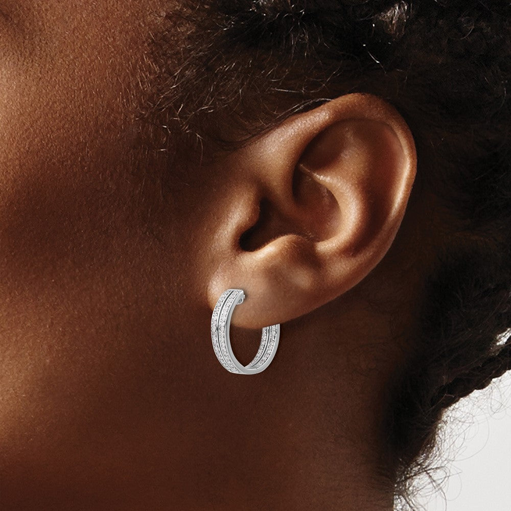 14k White Gold Diamond In/Out Hinged Hoop Earrings