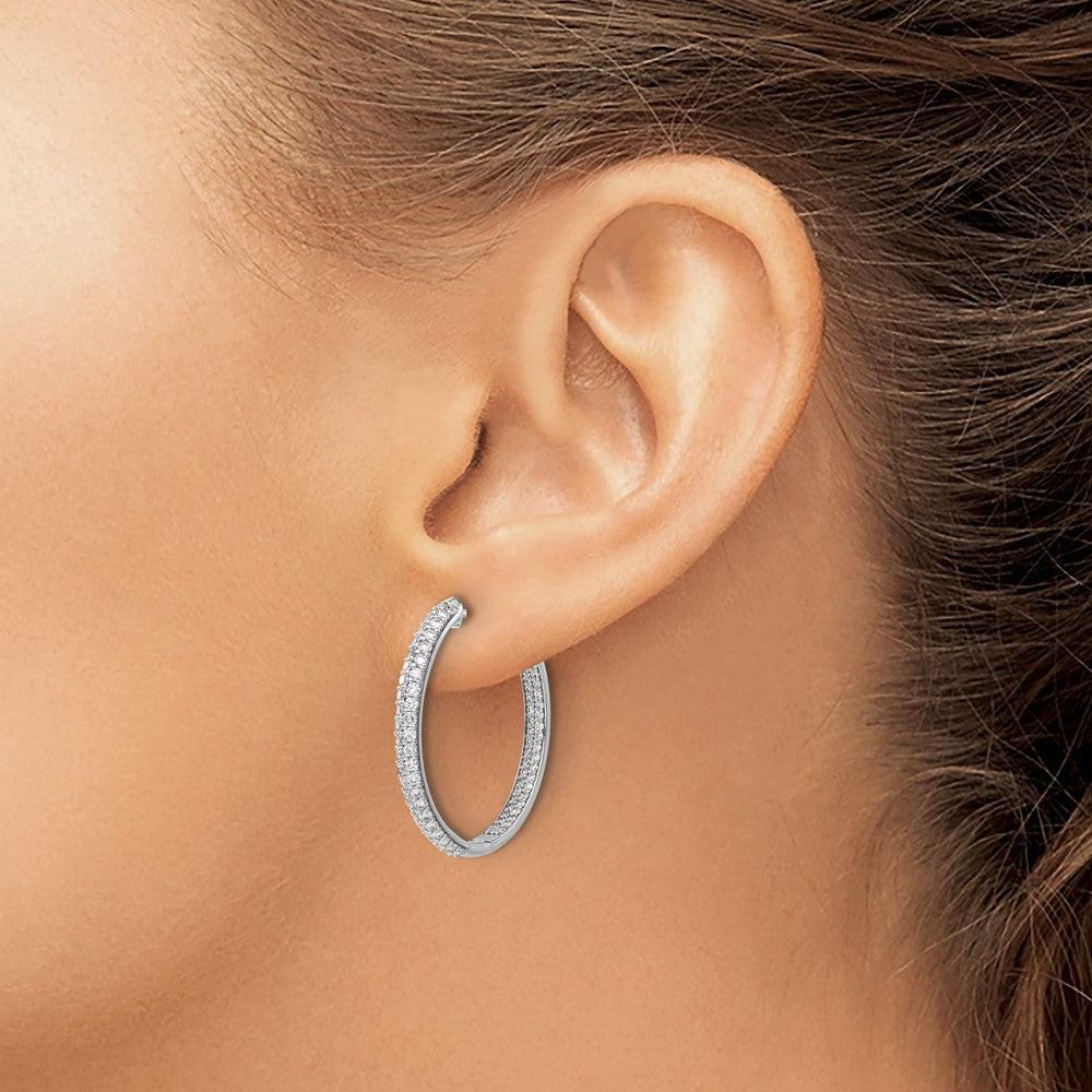 14k White Gold Diamond In/Out Hinged Hoop Earrings