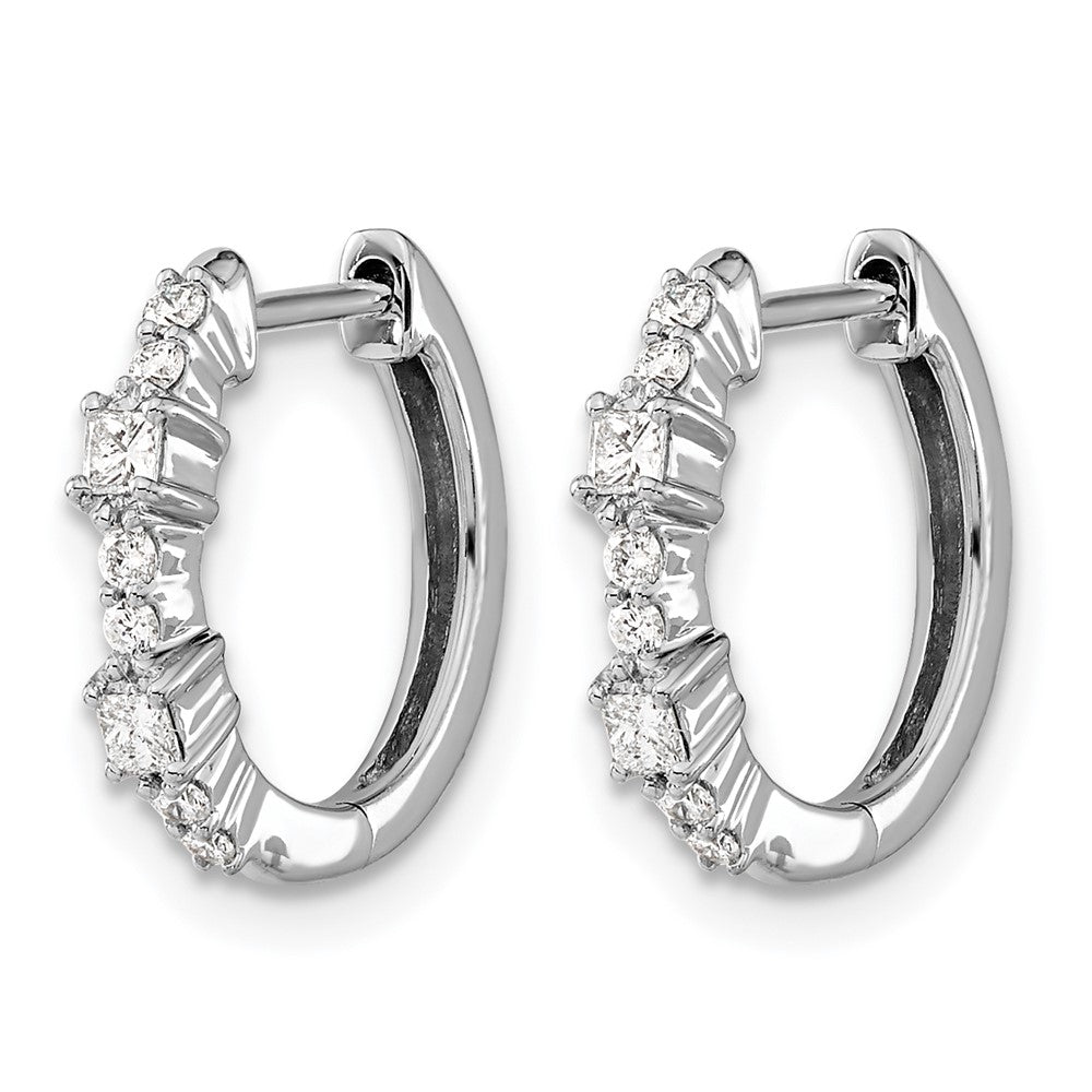 14k White Gold Diamond Hinged Hoop Earrings