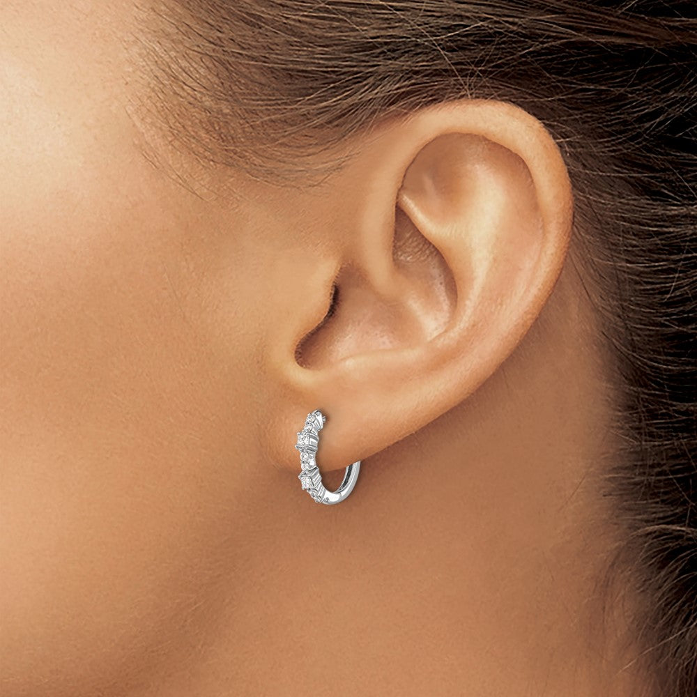 14k White Gold Diamond Hinged Hoop Earrings