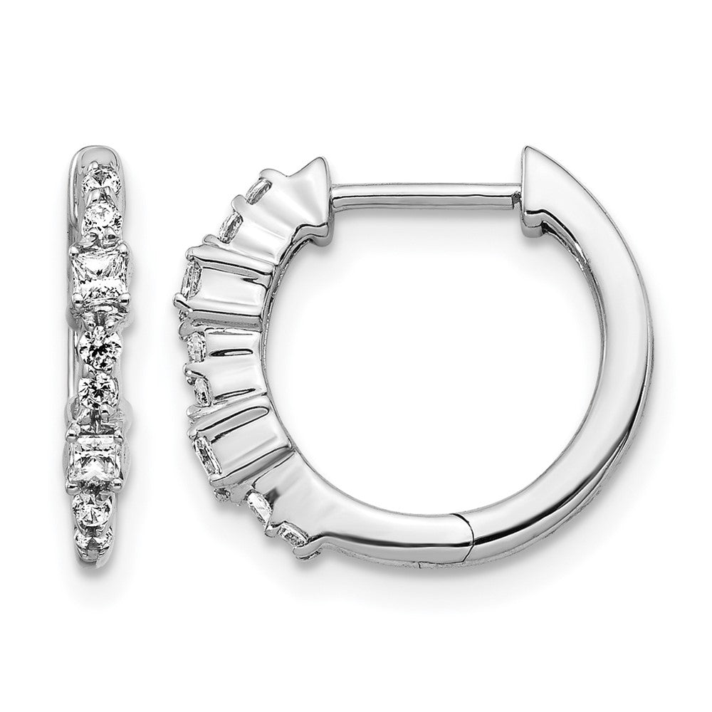 14k White Gold Diamond Hinged Hoop Earrings