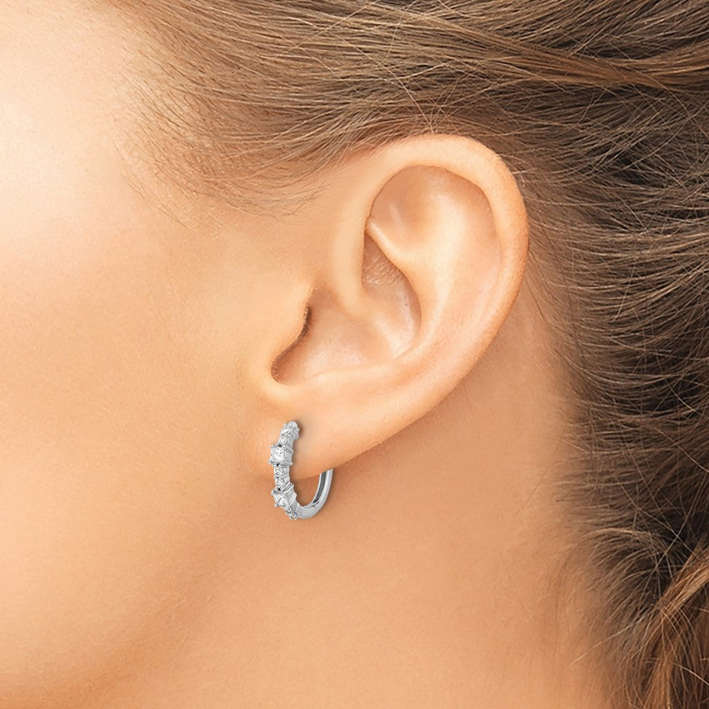 14k White Gold Diamond Hinged Hoop Earrings