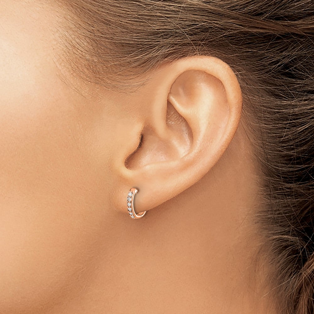 14k Rose Gold Diamond Hinged Hoop Earrings